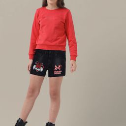Kids Ville Girls Mickey & Friends Printed Regular Fit Denim Shorts-image-34