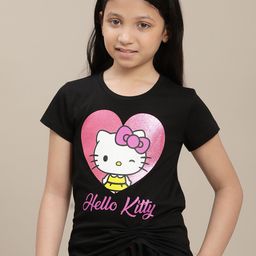 Kids Ville Girls Hello Kitty Printed Round Neck Short Sleeves Pure Cotton Tshirt-4