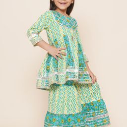 Aj DEZInES Girls Ethnic Printed Empire Gotta Patti Pure Cotton Anarkali Kurta With Sharara-picture-38