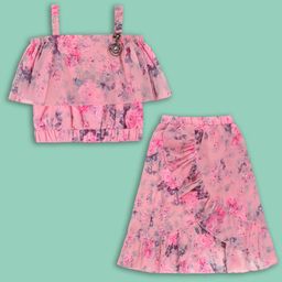 Wish Karo Girls Floral Printed Shoulder Strap Top With Skirt-image-45