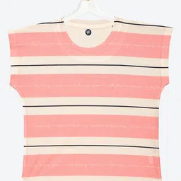 YK Girls White & Peach-Coloured Striped Extended Sleeves Top-image-68