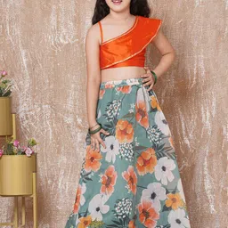 Aj DEZInES Girls One Shoulder Gota Patti Detail Ready to Wear Lehenga & Blouse-image-90