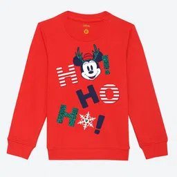 YK Disney Girls Red Cotton Christmas Minnie Printed Glitter Effect Sweatshirt-24