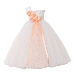 TINY MINY ME Girls White & Peach One Shoulder Gown-image-86