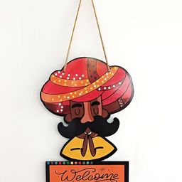 CraftVatika Red & Yellow Wooden Welcome Hanging Sign Board-image-90