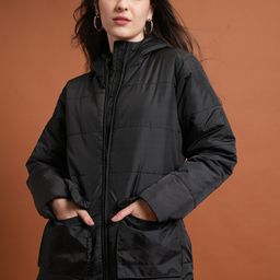 Tokyo Talkies Black Hooded Longline Puffer Jacket-image-77
