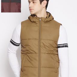 Duke Men Maroon & Olive Brown Reversible Puffer Jacket-image-21