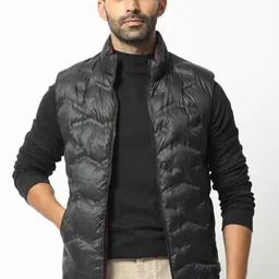 RARE RABBIT Men Cog Puffer Mock Collar Reversible Jacket-image-0