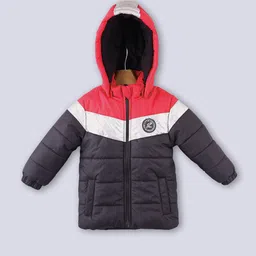 Beebay Boys Black Silver-Toned Colourblocked Hooded Puffer Jacket-29