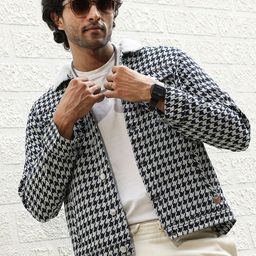 Campus Sutra Navy Blue & White Geometric Printed Windcheater Cotton Denim Jacket-picture-52