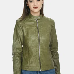 TBOJ Women Green Lightweight Outdoor Biker Jacket-image-32