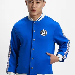VEIRDO Blue Avenger Printed Fleece Lightweight Bomber Jacket-10
