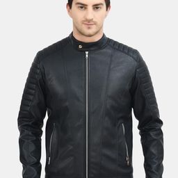 TBOJ Stand Collar Lightweight Biker Jacket With Zip Detail-54