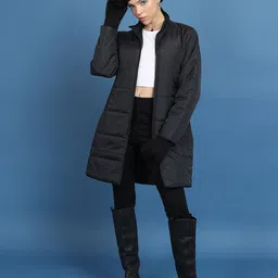 Tokyo Talkies Black Mock Collar Longline Puffer Jacket-18
