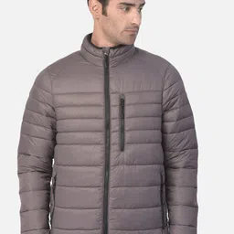 Woodland Men Grey Solid Padded Jacket-picture-3