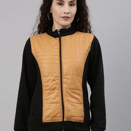 Campus Sutra Women Black & Mustard Yellow Colourblocked Bomber Jacket-image-67