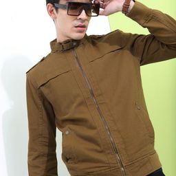 HIGHLANDER Men Khaki Solid Bomber Jacket-image-46