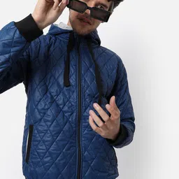 Campus Sutra Men Blue Windcheater Crop Outdoor Quilted Jacket-picture-22