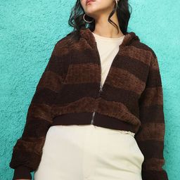 Campus Sutra Striped Hooded Windcheater Open Front Jacket-55