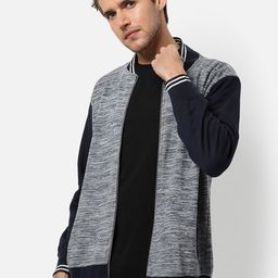 Campus Sutra Men Navy Blue Colourblocked Windcheater Outdoor Bomber Jacket-image-111