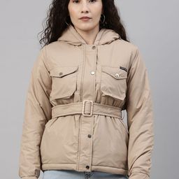 Campus Sutra Women Beige Solid Padded Jacket-image-31