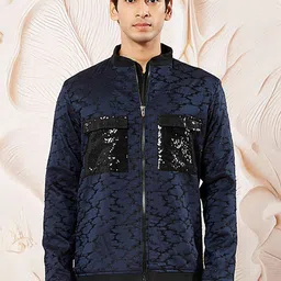 VASTRAMAY Men Mock Collar Self Design Casual Bomber Lightweight Jacket-10