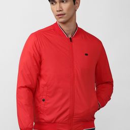 Peter England Casuals Men Red Solid Polyester Long Sleeves Bomber Jacket-image-10