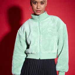 SASSAFRAS Mock Collar Faux Fur Trim Bomber Jacket-picture-40
