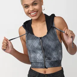 FOREVER 21 Women Geometric Hooded Crop Bomber Jacket-image-82
