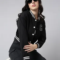 SHOWOFF Stand Collar Windcheater Cotton Crop Bomber Jacket-20
