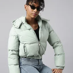 SHOWOFF Detachable Hood Long Sleeves Windcheater Crop Puffer Jacket-73
