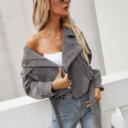 StyleCast Women Grey Washed Biker Jacket-image-92