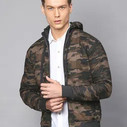 Campus Sutra Men Green Camouflage Windcheater Bomber Jacket-image-49