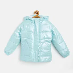 GOJI Girls Blue Water Resistant Sheen Hooded Puffer Jacket-image-73