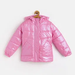 GOJI Girls Pink Water Resistant Sheen Hooded Puffer Jacket-image-23