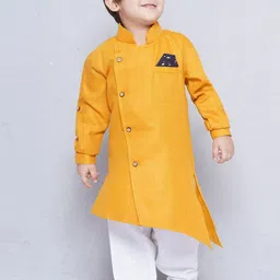 Aj DEZInES Boys Mandarin Collar Asymmetric Pure Cotton Kurta with Pyjamas-picture-10