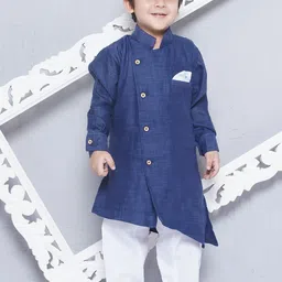 Aj DEZInES Boys Mandarin Collar Asymmetric Pure Cotton Kurta with Pyjamas-44