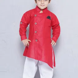 Aj DEZInES Boys Mandarin Collar Asymmetric Pure Cotton Kurta with Pyjamas-52