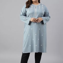 W Women Plus Size Floral Embroidered Keyhole Neck Thread Work Acrylic Kurta-picture-23