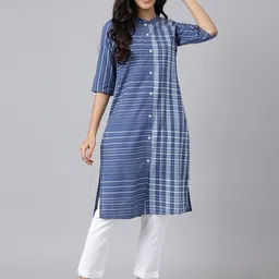 AURELIA Women Blue Printed Mandarin collar Kurta-33