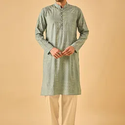 House of Pataudi Geometric Printed Mandarin Collar Straight Kurta-picture-26