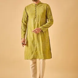 House of Pataudi Geometric Printed Mandarin Collar Straight Kurta-picture-15
