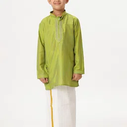 Ramraj Boys Mandarin Collar Straight Kurta With Veshti-10
