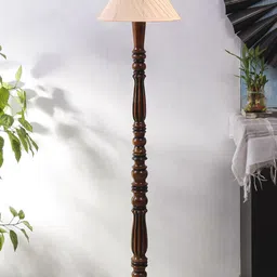 Devansh White & Brown Cotton & Wooden Floor Lamp-47