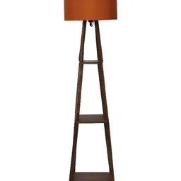 TU CASA Red & Brown Wooden Cylindrical Shaped Floor Lamp-11