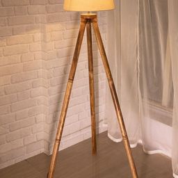 Homesake Beige Wooded Tripod Floor Lamp With Lamp Base-16