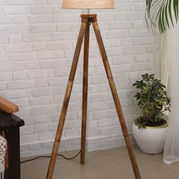Homesake Brown & Beige Wood Tripod Floor Lamp-image-82