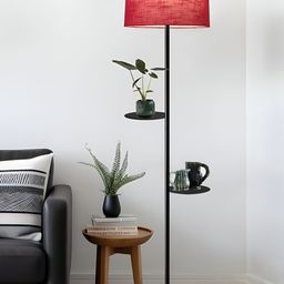 Homesake Black & Red Dual Shelf Metal Floor Lamp with Fabric Shade-20