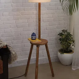 Homesake Beige Tripod Wooden Floor Lamp With Khadi Shade-46