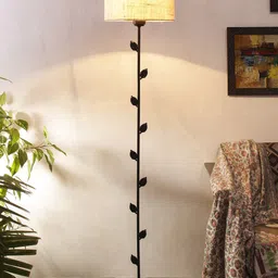 Devansh White Traditional Floor Lamp With Leaf Details-58